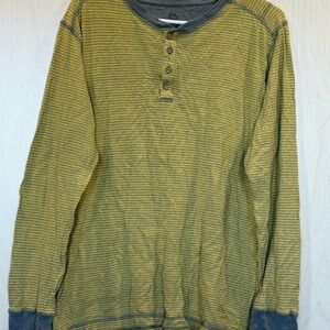 Vintage!!! Men's Long-Sleeve Striped Henley Shirt - Yellow and Gray